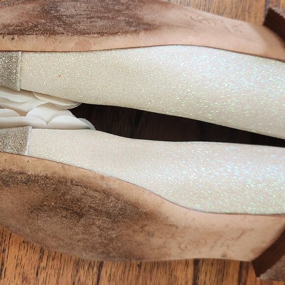 Chanel Flats Shoes Ballerina Ballet Flower Cap Toe Glitter Classic White 37.5 - Picture 2 of 3